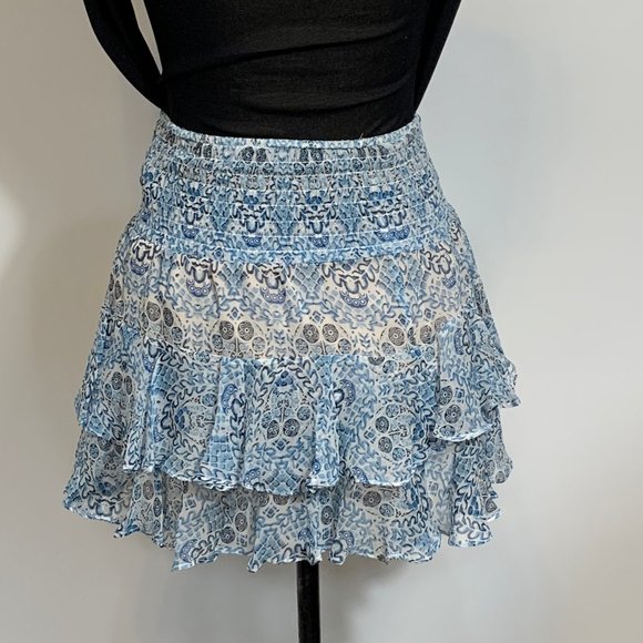 Twelfthstreet by Cynthia Vincent For Intermix Blue Floral Silk Skirt Size P - Picture 13 of 16